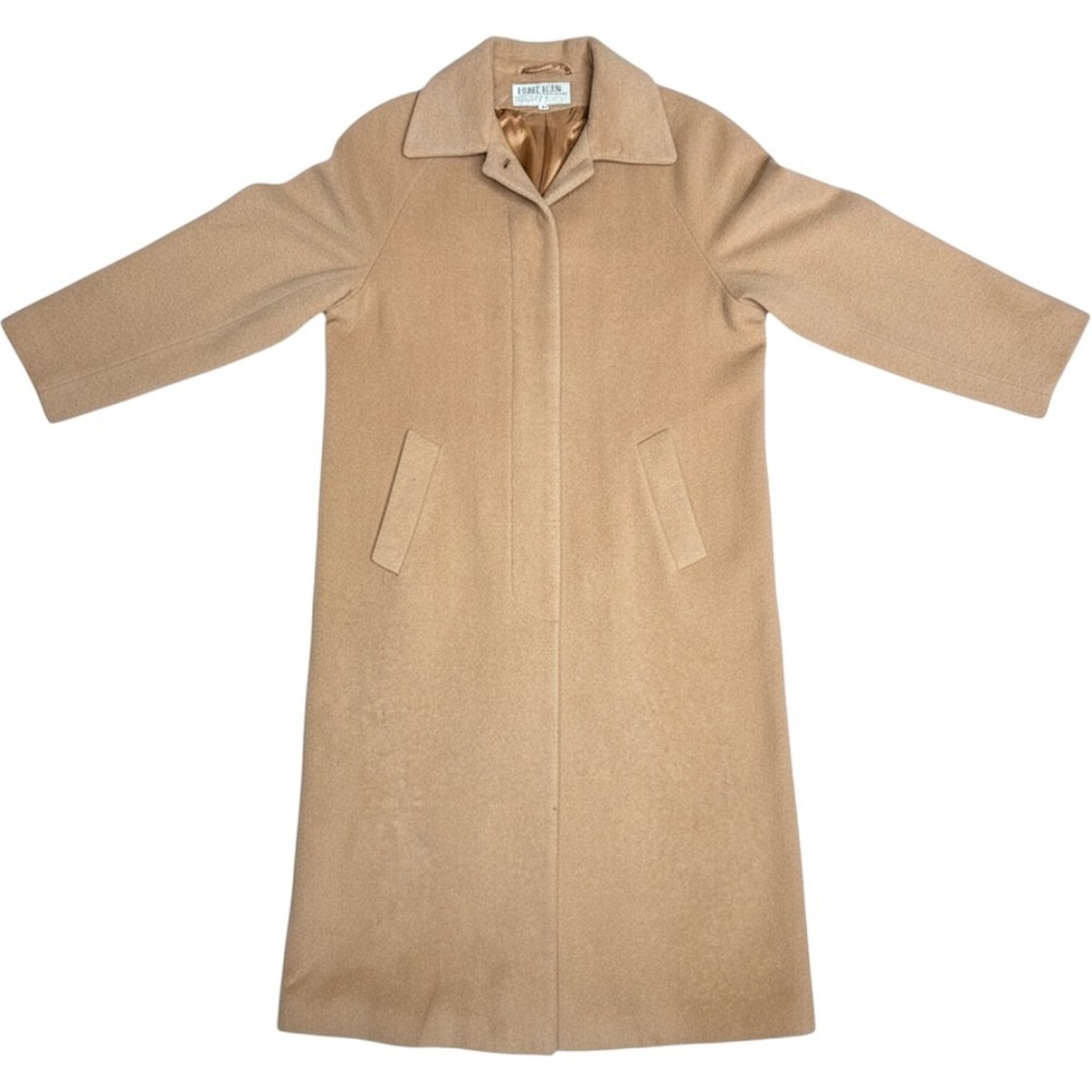 Larry Levine Designs Women 8 Tan 100% Camel Hair Long Trench Coat Italian Fabric